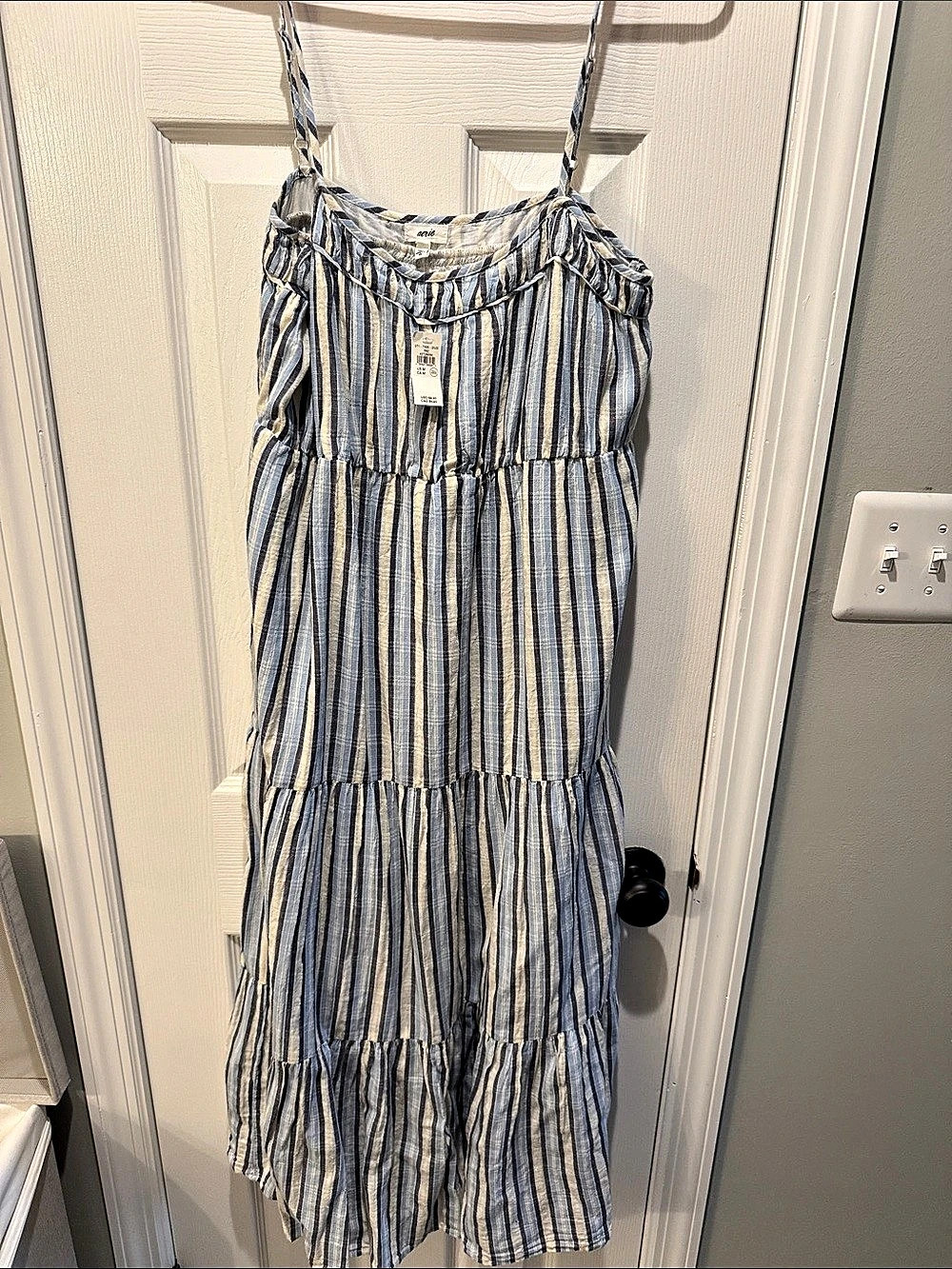 Aerie Striped Tiered Maxi Dress Blue & White